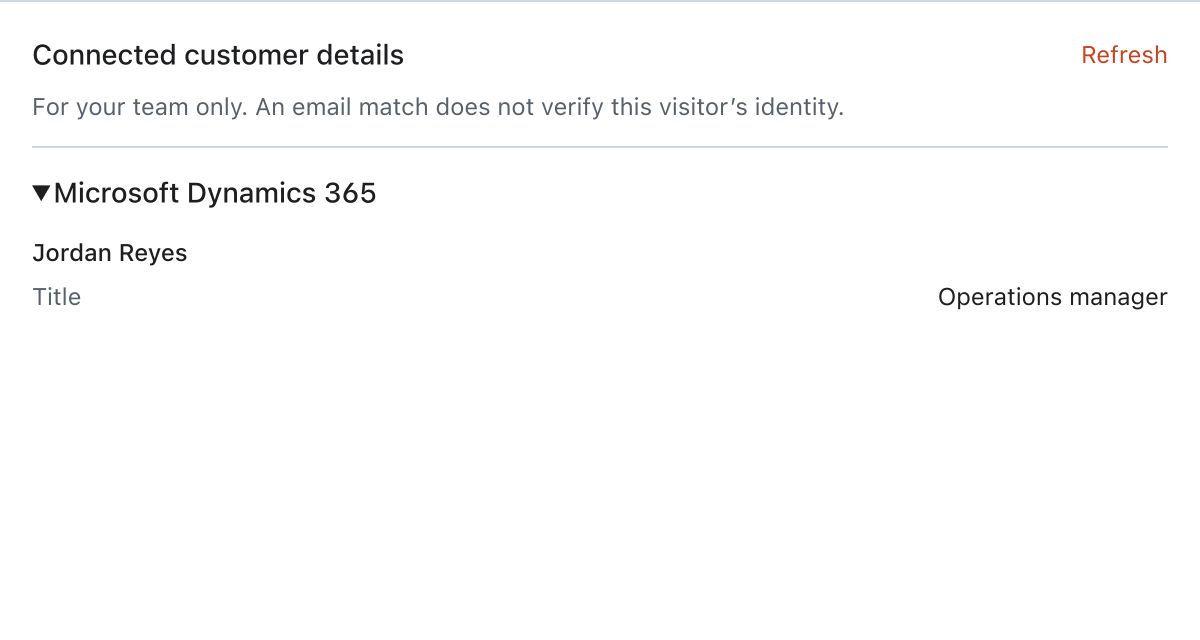 Actual Message Inbox customer-context component with illustrative Microsoft Dynamics 365 data
