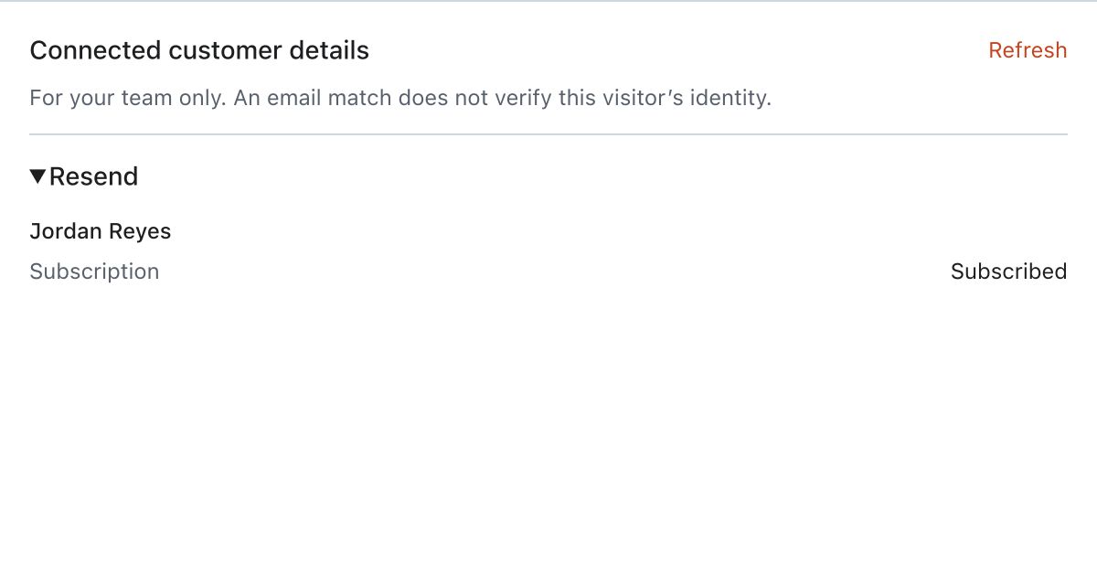 Actual Message Inbox customer-context component with illustrative Resend data