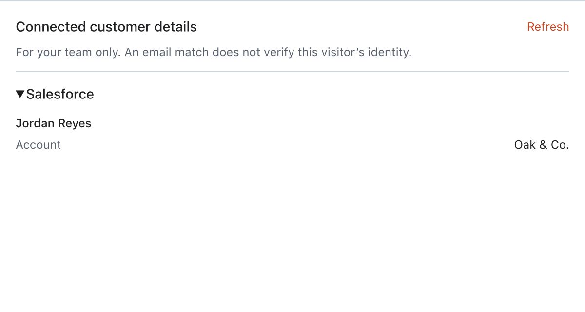 Actual Message Inbox customer-context component with illustrative Salesforce data