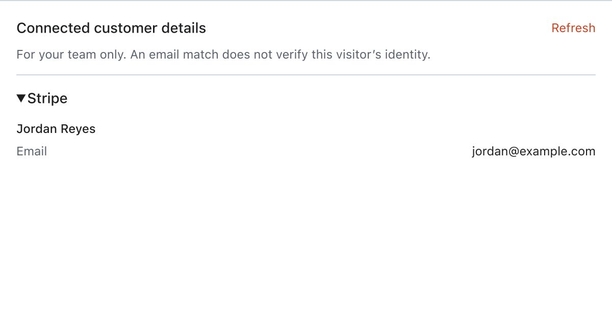 Actual Message Inbox customer-context component with illustrative Stripe data