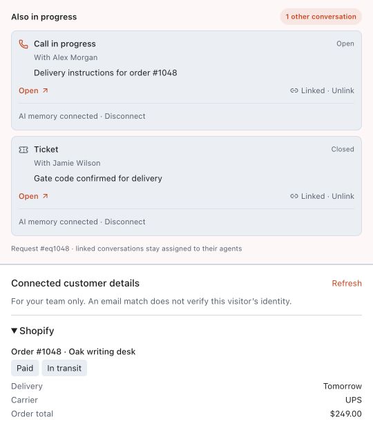 Related customer conversations and verified store context