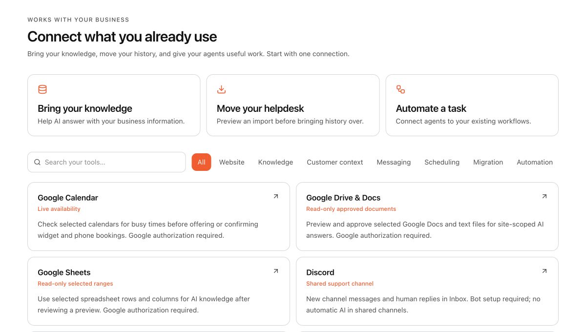 Message workspace integration settings